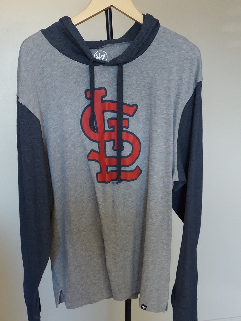 47 StL Gray & Navy St. Louis Cardinals Hooded Long-Sleeve Tee SZ XXL